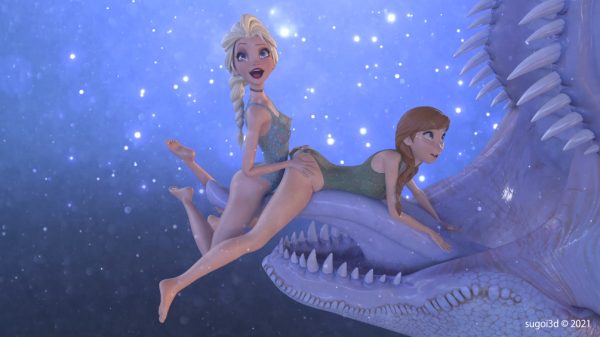 Princess Fantasy parody animation with fairy tale castle setting and humorous T-Rex encounter