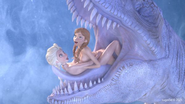 Princess Fantasy parody animation with fairy tale castle setting and humorous T-Rex encounter