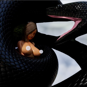 Tree serpent giant snake jungle ambush scene with detailed foliage animation